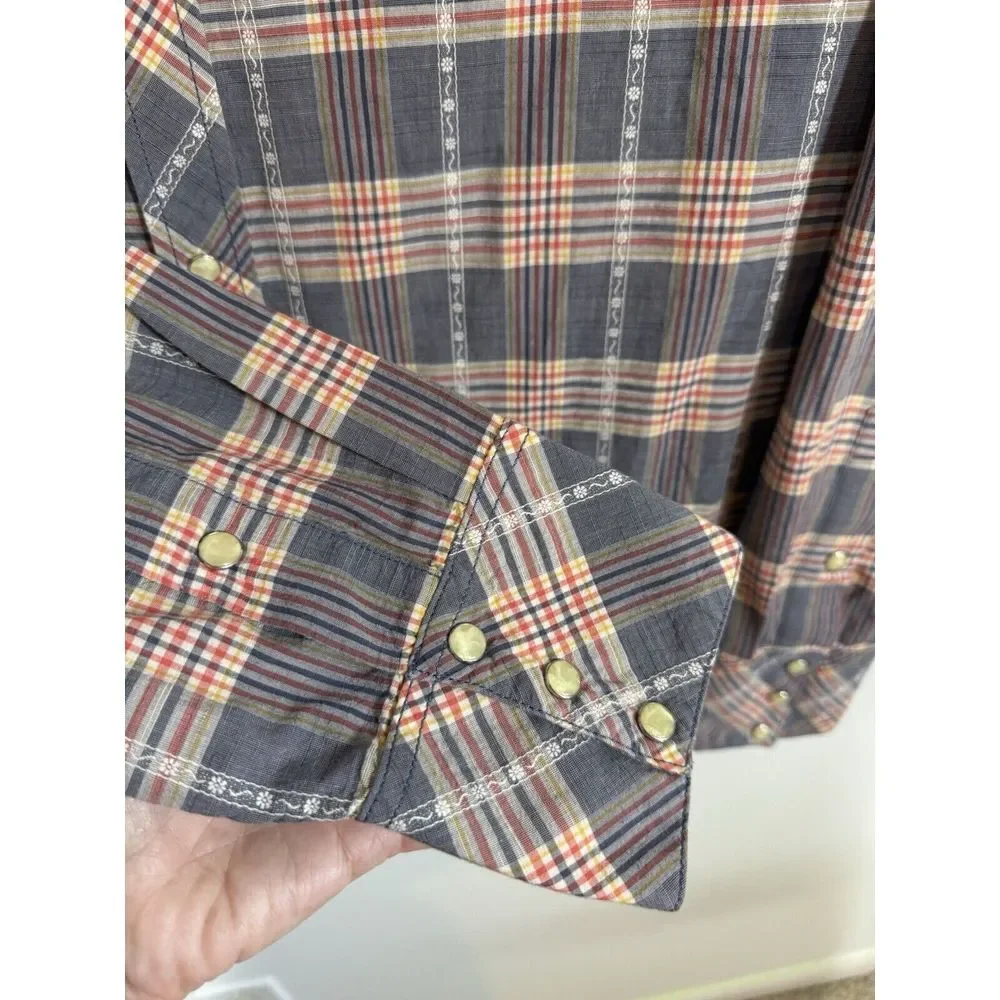 True Religion Multicolor Plaid Horseshoe Western Pearl Snap‎ Shirt Size XXXL
